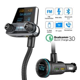 Bluetooth FM Transmitter Car Kit Handsfree QC 3.0 Wireless AUX Audio Receiver Music Player USB Phone Charger Support TF Card U Disc