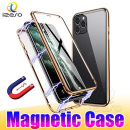 -Casos de adsorción magnética para iPhone 13 12 Pro MAX 11 XR 8 PLUS A prueba de golpes Teléfono de vidrio de doble temperamento Trazo de retroalimentación Izeso