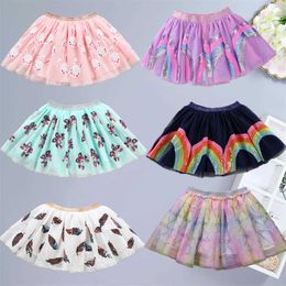 Ins Fashion Kids Girls Skirt Rainbow Colour Suspender Children Ballerina Party Lovely Unicorn Summer Clothing 210529