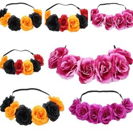 Hot sell rose Hairband Wreath Hair Bows Bohemia Handmade Artificialseaside flower hairband Crown Wedding Bridal Headdress