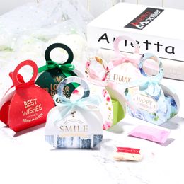 Candy Box Ornament case with bow silk ribbon Gift Wrap Creative Wedding Favours Holder Bags For Guest Weddings Party Gifts Boxes wmq1043