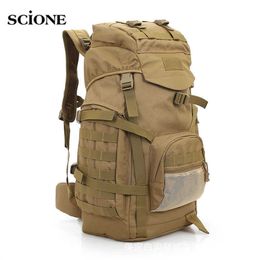 Molle 60L Camping Backpack Tactical Bag Military Large Waterproof Backpacks Camouflage Hiking Outdoor Army Bags XA281WA Q0721