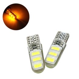 50Pcs/Lot Yellow Silcone T10 W5W 5630 6SMD LED Car Bulbs For 194 168 2825 Clearance Lamps Interior Dome Door Reading License Plate Lights 12V