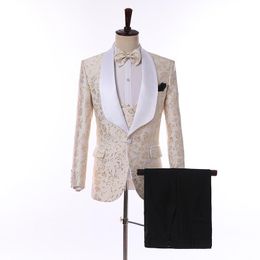 Suits Men's Three-piece Groomsmen Clothing Wedding Dresses Fashion Champagne Pink Slim Korean Quality & Blazers