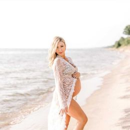 Pregnancy Photo Shoot Lace Dresses See Through Maternity Lace Photography Long Dress Slit Front Open Maternity Photo Shoot Wear