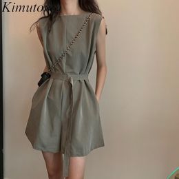 Kimutomo Sleeveless Womens Jumpsuit Summer Korean Style Female O-neck Slim High Waist Solid Playsuit Fashion Casual 210521