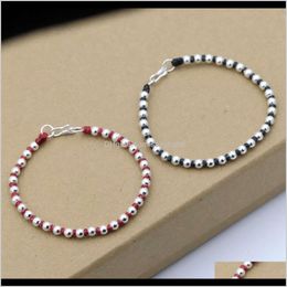 Link, Chain Bracelets Jewelry Drop Delivery 2021 Link S925 Sier 4Mm Round Bead Thai Wax Rope Hand Woven Red Bracelet Riy8Q