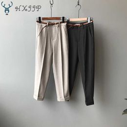 Autumn Korean Version of British Retro Women's Suit Pants Casual Frilled High Waist Ankle-Length Straight Slacks 210607