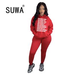 Joggers Casual 2 Pieces Outfits For Women Matching Sets Letter Printed Hoodies Sweatshirt Baggy Pants Winter Wholesale 210525