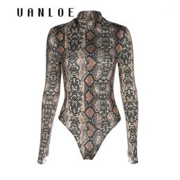 Sexy Bodycon Long Sleeve Bodysuit Autumn Snake Skin Turtleneck One Piece Bodysuits 2021 Slim Female Jumpsuits Overalls Women's & Rompers