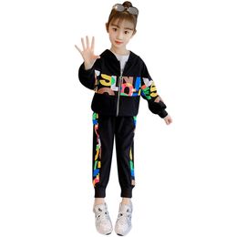 Kids Sport Clothes Girls Jacket + Pants Teenage Clothing Spring Autumn Sets Casual Style Children's Suits 210528