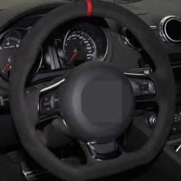 Car Steering Wheel Cover Black Genuine Leather Suede For Audi A3 S3 (8P) Sportback 2008-2012 R8 TT TTS (8J) 2006-2014