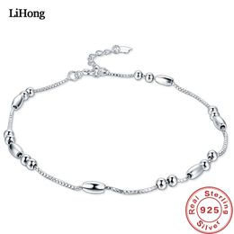 100%925 Sterling Silver Woman Jewellery Box Chain Bead Anklet Summer Style