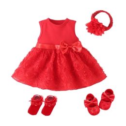 Newborn Girl Baby Clothes 0-3 Months Wedding Party Birthday Outfits 0-1 Years Dress Shoes Set Christening 210317