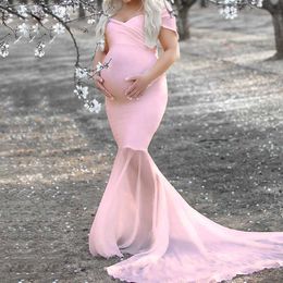 Fashion Strapless Maternity Dress For Photo Shoot Pregnant Women Sexy Ruffles Clothes Pregnancy Dress Women Photography Prop X0902