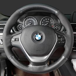 For BMW 3 Series 5 Series GT 320li 525li x1 x3 x5 x6 DIY custom carbon Fibre leather hand-sewn car interior steering wheel cover