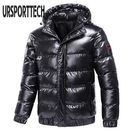 URSPORTTECH Bright Winter Men's Jacket Hooded Casual Parka Outwear Thicken Warm Coat Men Clothing 211214