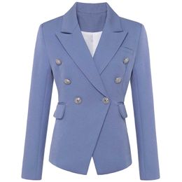 HIGH STREET New Fashion 2021 Stylish Blazer Jacket Women's Silver Lion Buttons Double Breasted Blazer Outer Wear X0721