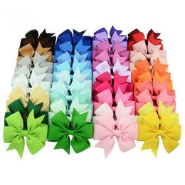 Hair Clips With Bows Jewelry For Kids Girls Grosgrain Ribbon Hairgrips Boutique Hairpins Headwear Accessories Solid Colors