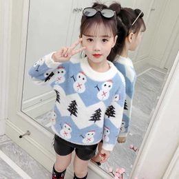 Girls Sweater Kids Coat Outwear 2021 Beautiful Plus Velvet Thicken Warm Winter Autumn Knitting Tops Fleece Pullover Children's C Y1024