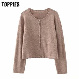 winter sweater women knitted cardigan round neck single breasted jacket coat korean tops 210421