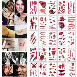 Party Decoration Halloween Lifelike Fake Bloody Wound Tattoo Sticker Scary Waterproof Temporary Stickers Horror 30pcs/Set