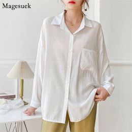 Korean Style Long Sleeve White Shirt Women Plus Size Loose Office Blouses Casual Side Button Tops For Fashion 11579 210512