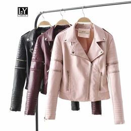 Ly Varey Lin Women Faux Soft Leather Sleeve Detachable Jacket Coats Pu Motorcycle Rivet Zipper Black Punk Street Outerwear 210526