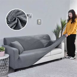 Sofa Cover for Living Room Solid Colour Elastic Spandex Modern Polyester Corner Sofa Couch Slipcover Chair Protector 1/2/3/4 Seat 211102