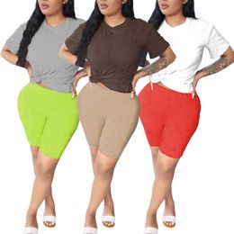 New Plus size 2XL Summer outfits Women jogger suits brown tracksuits short sleeve T shirts+shorts pants two piece set sportswear casual letters sweatsuits 4855