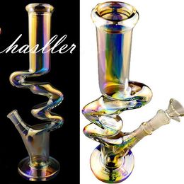 Twisted Iridescent Rainbow Glass Water Bongs Hookahs Bubbler Downstem Perc Heady Dab Rigs Smoking Pipe cigarette With 14mm Bowl