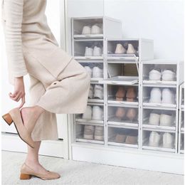 Cabinet Drawer Shoe Box Stackable Home Storage Bins Women Men Foldable Shoe Boxes Plastic Shoe Boot Flip Z10P1062 211112