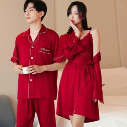 Women's Sleepwear Fashion Couples Sexy Pajamas Women/men Ice Silk Set Loose Plus Size Robe