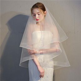 Bridal Veils Wedding Veil Short Face-Covered Two Layers Simple Ribbon Edge Bride Horse Hair Ivory White Champagne