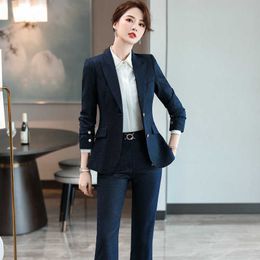 Professional Female Suit High Quality Autumn and Winter Slim Ladies Jacket Casual Trousers Two-piece Office Work Clothes 210527