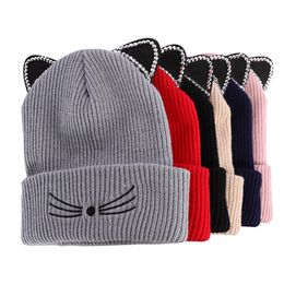 2021 New Cute Hat With Ears Warm Female Cap Knitted Winter Cat Skullies Hats Winter Women Outdoor Beanies Hat Panama Lady Caps