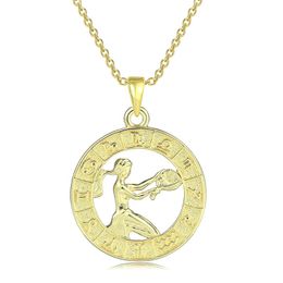 leo zodiac necklace Canada - Pendant Necklaces ZHOUYANG Constellations Necklace Men's Women's 12 Horoscope Zodiac Sign Gold Aries Leo Gold-color Fashion Jewelry N534