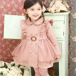 Lace girl princess double-breasted trench coat Autumn winter kids girl Baby outerwear Children clothing size 100-160