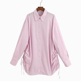 Oversized Women Shirt Autumn Fashion Pink Colour Full Sleeve Blouse High Quality Cotton Modern Lady Plus Size Shirts 210602