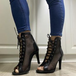 Sandals Women Dancing 2022 High Quality Sexy Heels Open Toe Lace Up Gladiator Sandal Black Summer Dance Shoes Plus Size 47