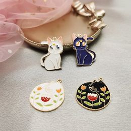 20Pcs Classics Lovely Cat Animal Enamel Charms Pendant Handmade Craft Golden Metal DIY For Earrings Jewellery Making Dangle