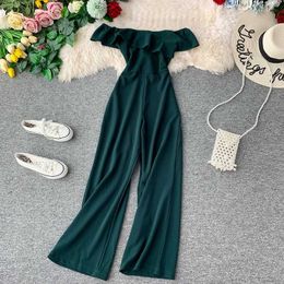 Women Summer Jumpsuit Long Elegant Wide Leg 4 Colors Pants Female Tube Top Polyester Black Jumpsuits Rompers Clothing 210625