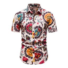 White Shirts Men Beach Casual Holiday Hawaiian Shirt Mens African Dashiki Ethnic Oversized Short Sleeve Camisas Cosy Streetwear 210524