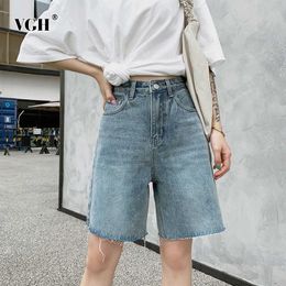 Casual Patchwork Tassel Denim Trouser For Women High Waist Straight Knee Length Loose Wide Leg Pants Female Summer Fashion 210531
