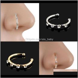 Rings & Studs Drop Delivery 2021 Gold Sier Stainless Steel Crystal Rhinestone Ring Nostril Hoop Nose Body Piercing Jewellery Ph8Yt