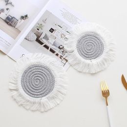Mats & Pads Cup Handwoven Cotton Rope Pad Nordic Style Heat Insulated With Tassels For Home Office Table Decoration