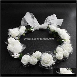 Decorative Wreaths Women Bezel Flowers Head Girls Flower Crown Wreath Wedding Decoration Bridal Hair Accessories Double Foam Rose Flor Gvla1