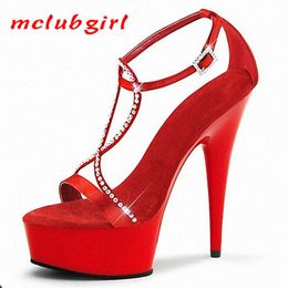 Mclubgirl 15cm Heels Solid Colour Classic Buckle Round Head Water Drill Rivet Sexy Nightclub Bag With Crystal Sandals LYP
