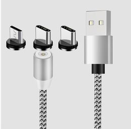 3 in 1 Magnetic Phone Cables Charger 2A Nylon Fast Charging Cord Type C Micro USB Cable for Samsung smartphone