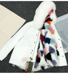 Beauitful Lavish raccoon furs trim women snow parka MMI brand blue red white black Multicolour fox fur lined canvas mini jacket